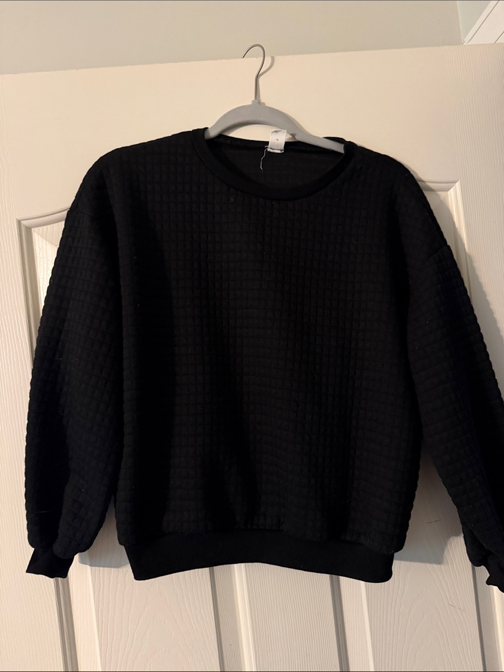 SHEIN Black Waffle Knit Crewneck Kids Sweatshirt